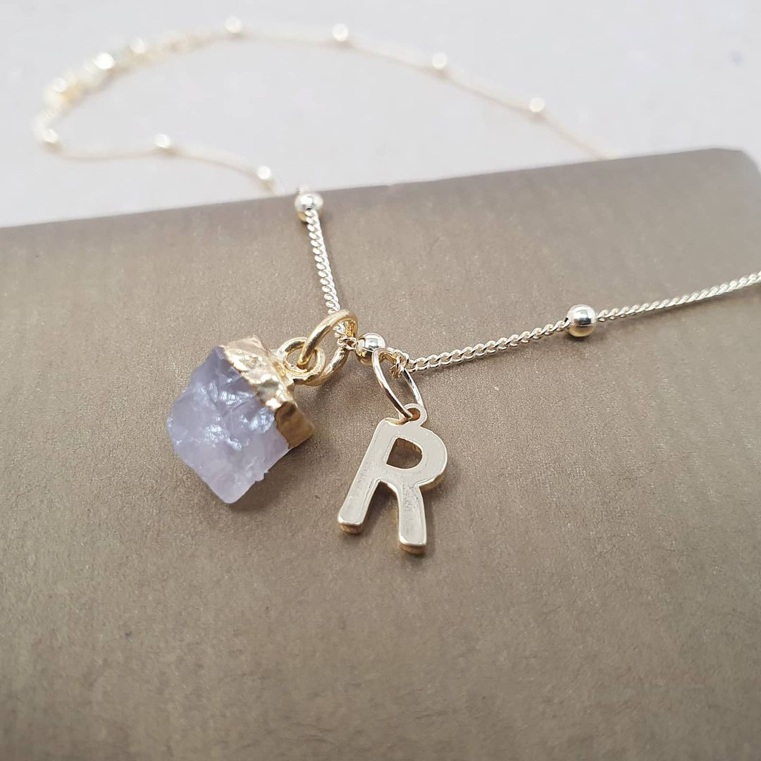 18k Gold Vermeil Plated Initial And Birthstone Necklace