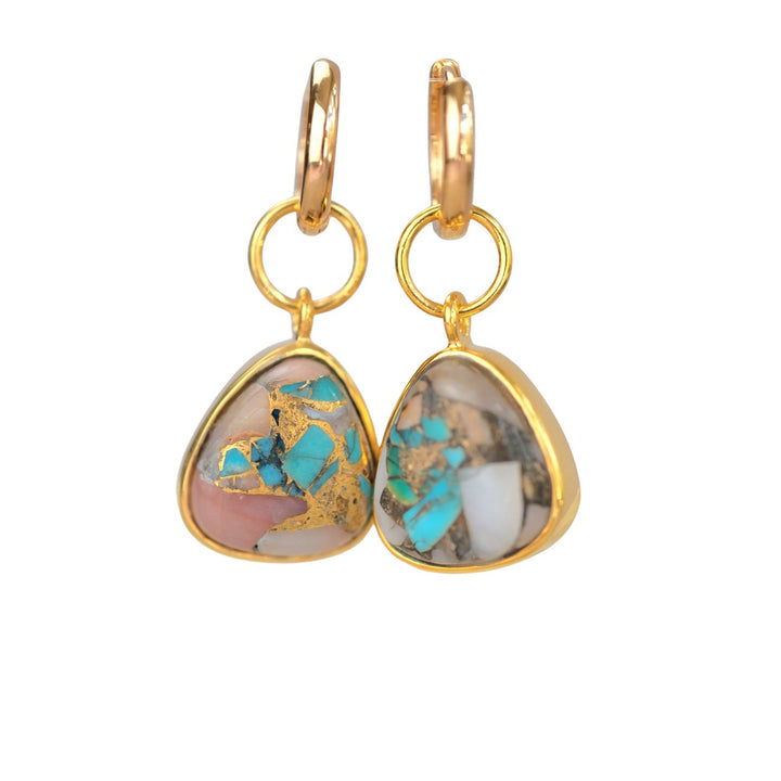 Opal Turquoise Gemstone Gold Vermeil Hoop Earrings