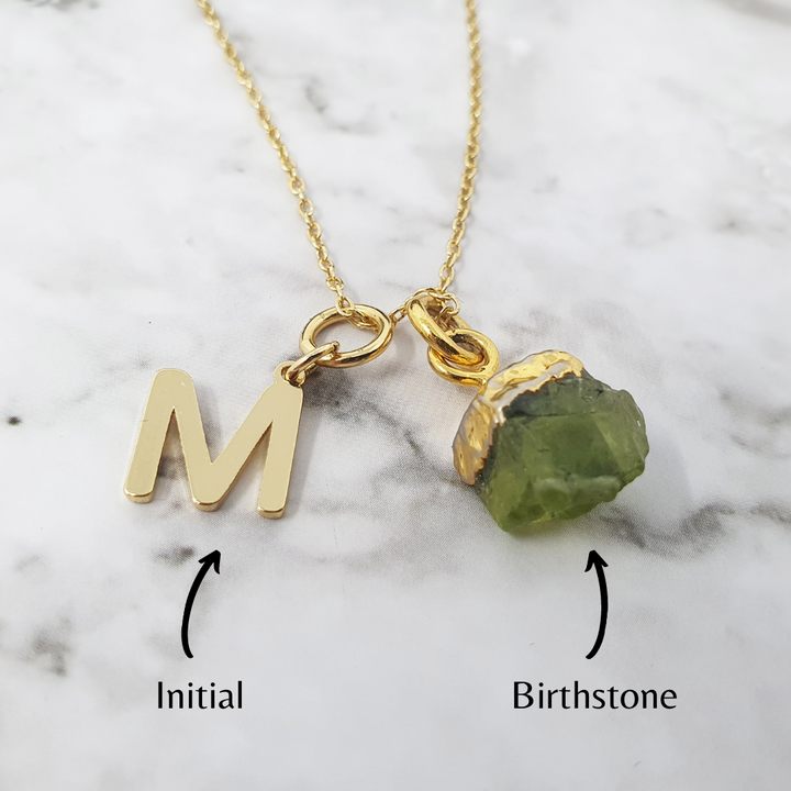 18k Gold Vermeil Plated Initial And Birthstone Necklace