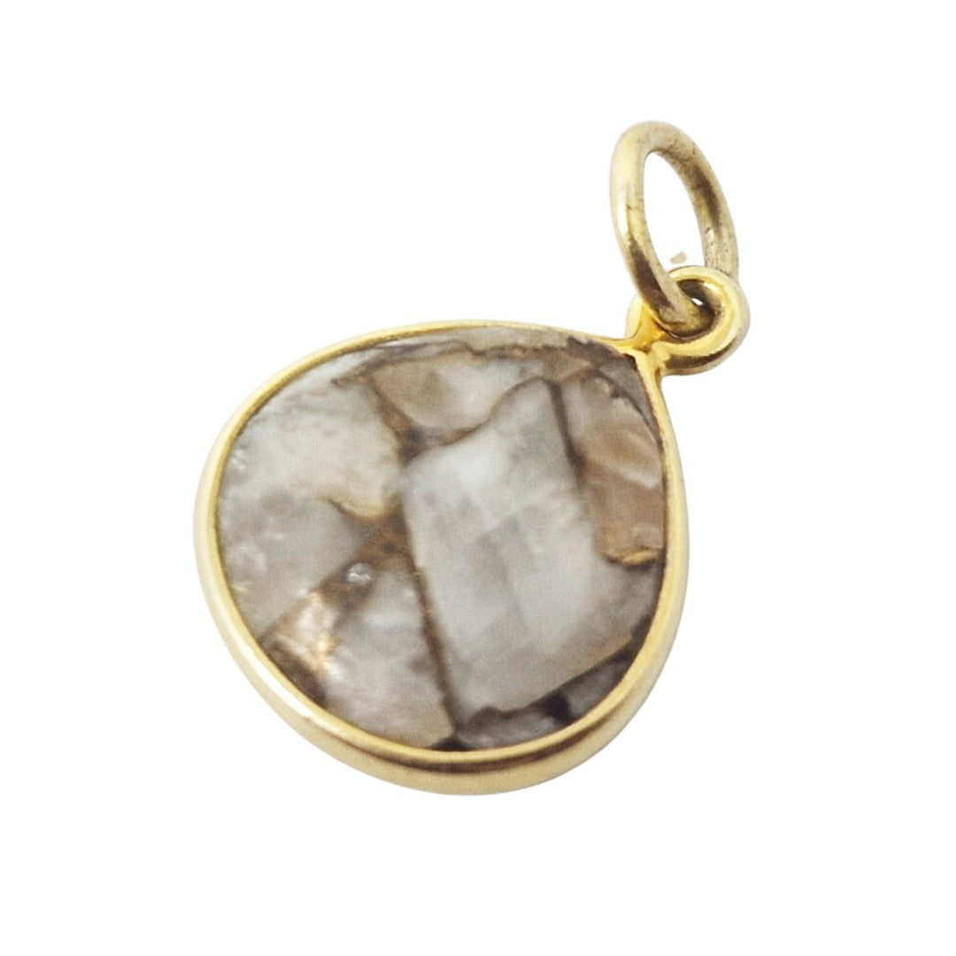 18ct Gold Vermeil Round White Calcite Crystal Gem Bezel Pendant 