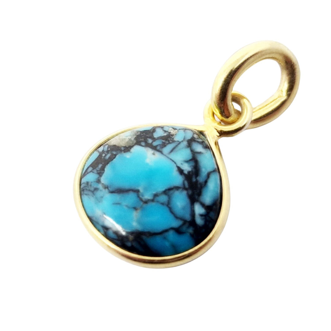 18ct Gold Vermeil Round Tibetan Turquoise December Birthstone Bezel Pendant 