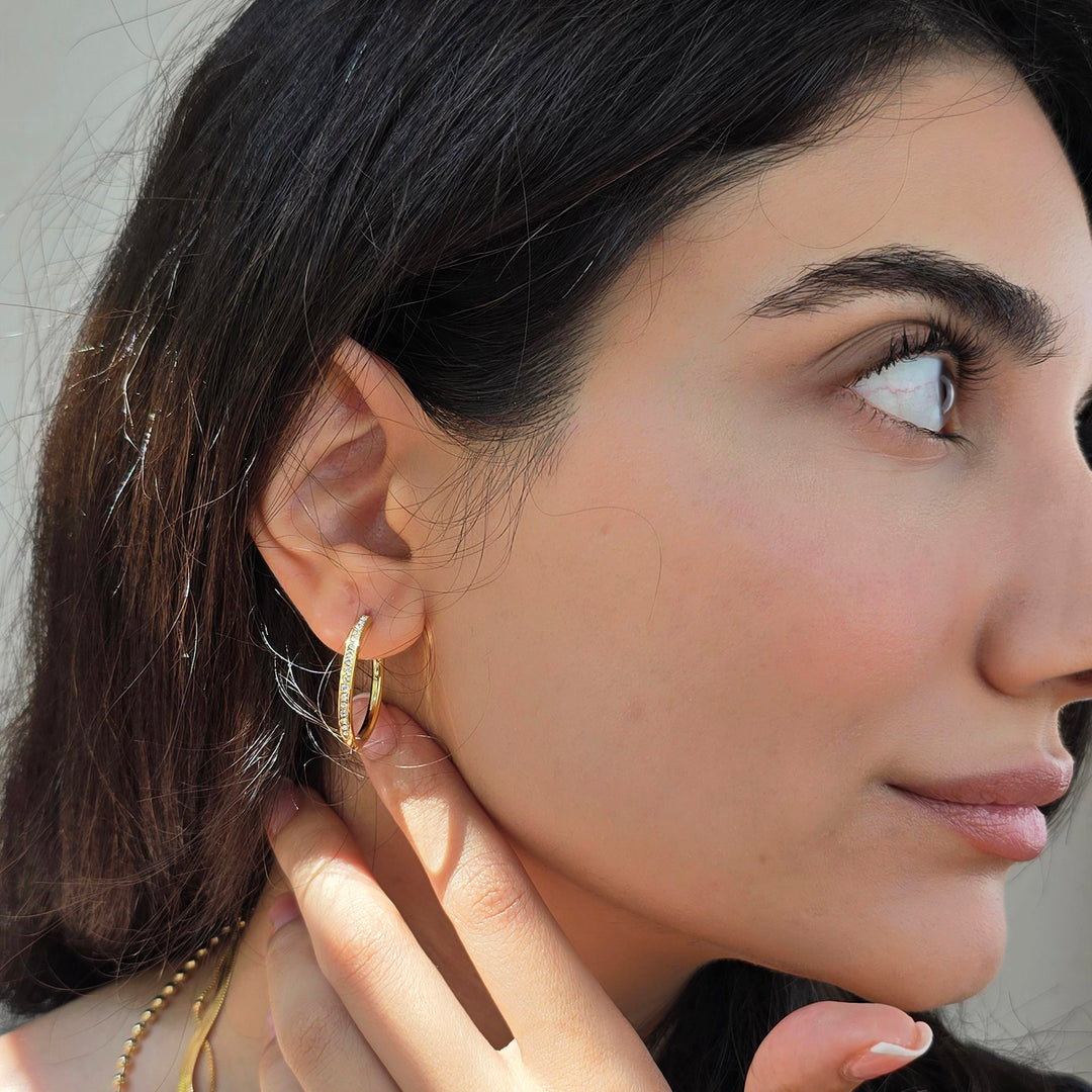 Round Hoop Gold Plated Earrings With Certified Austrian Crystals