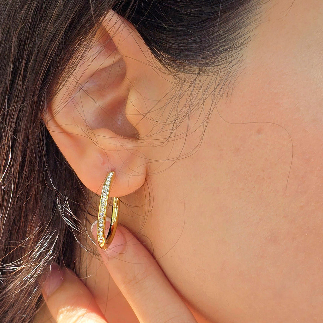 Round Hoop Gold Plated Earrings With Certified Austrian Crystals