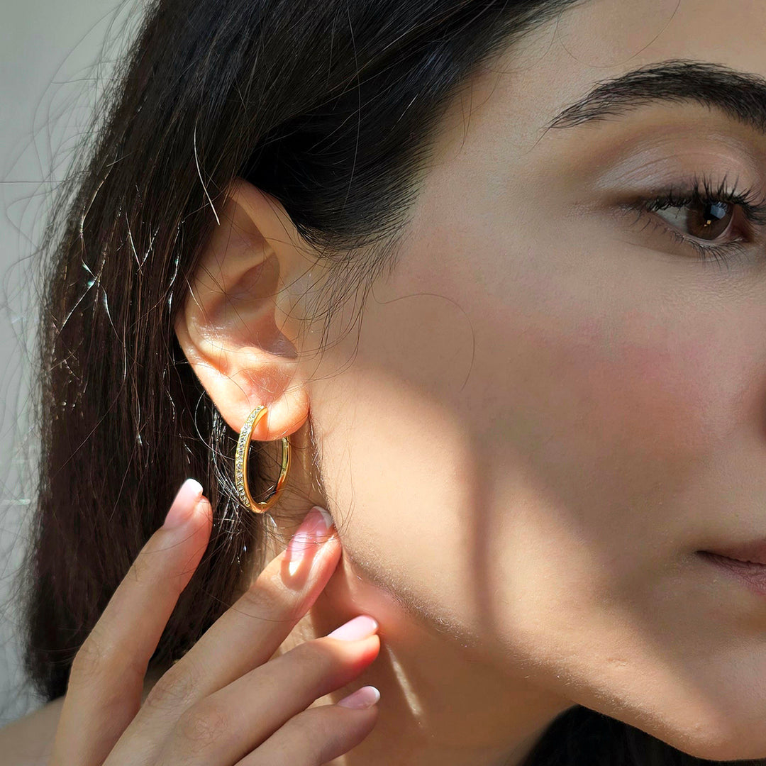 Round Hoop Gold Plated Earrings With Certified Austrian Crystals