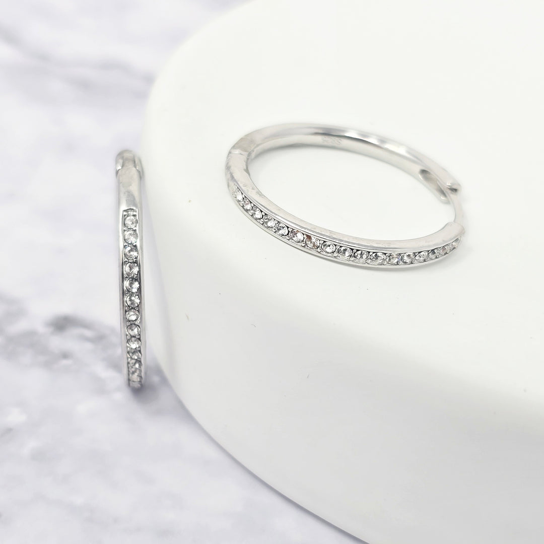 Round Hoop Silver Earrings With Certified Austrian Crystals