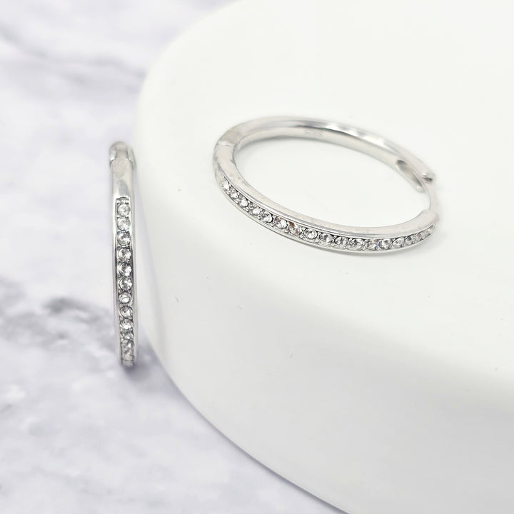 Round Hoop Silver Earrings With Certified Austrian Crystals
