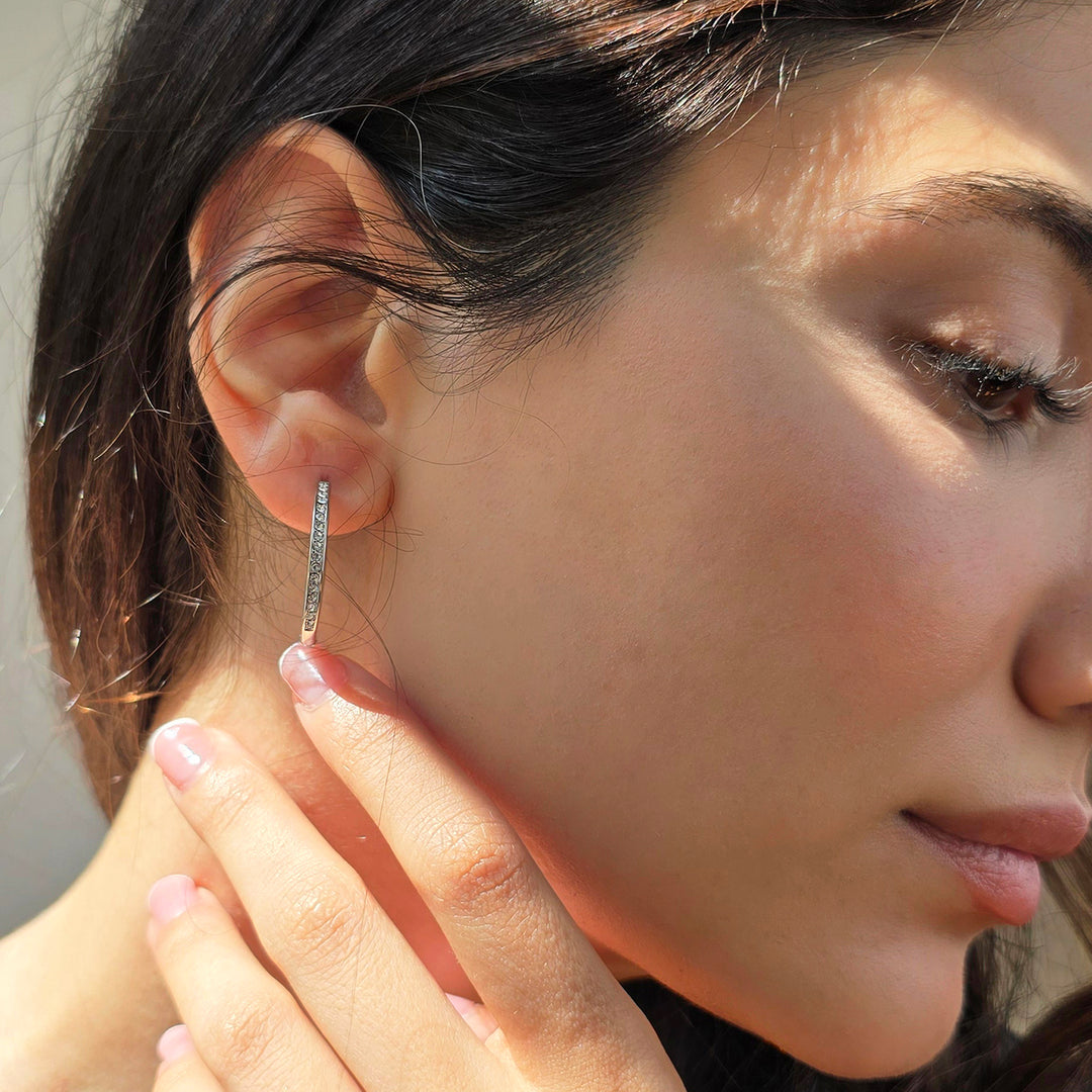 Round Hoop Silver Earrings With Certified Austrian Crystals