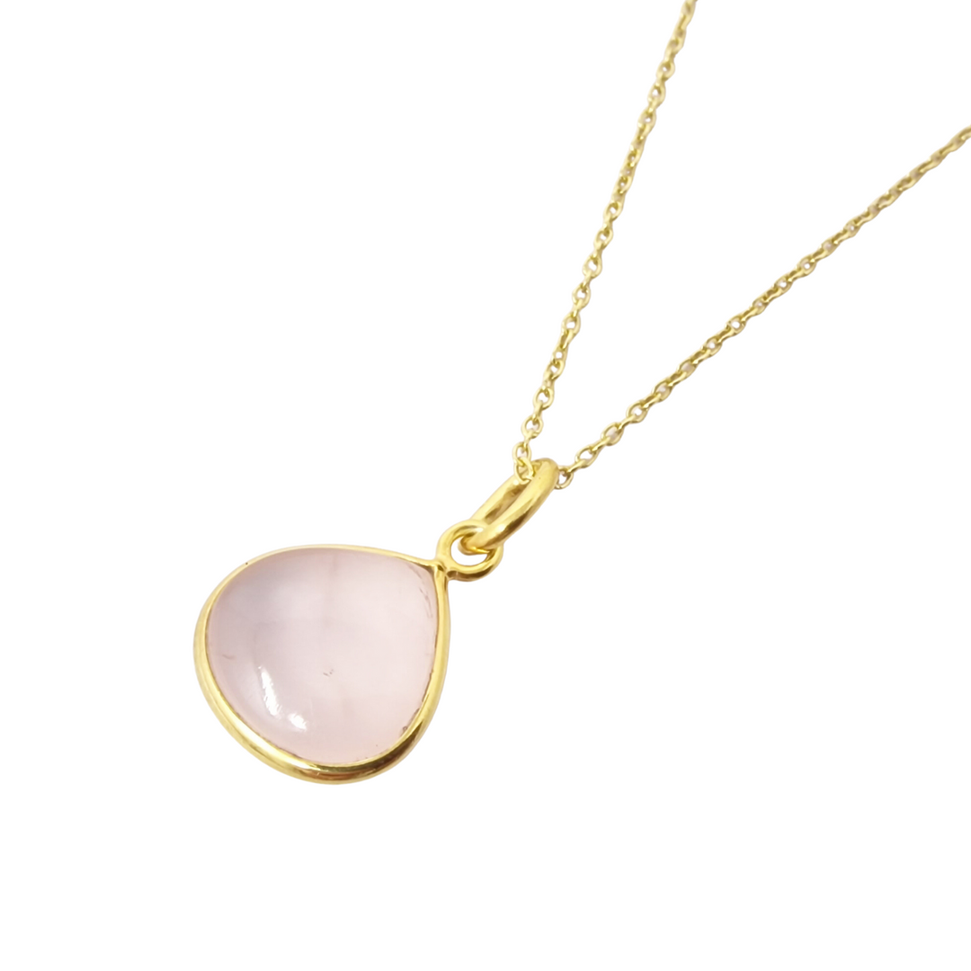 18ct Gold Vermeil Plated Rose Quartz Pendant Necklace