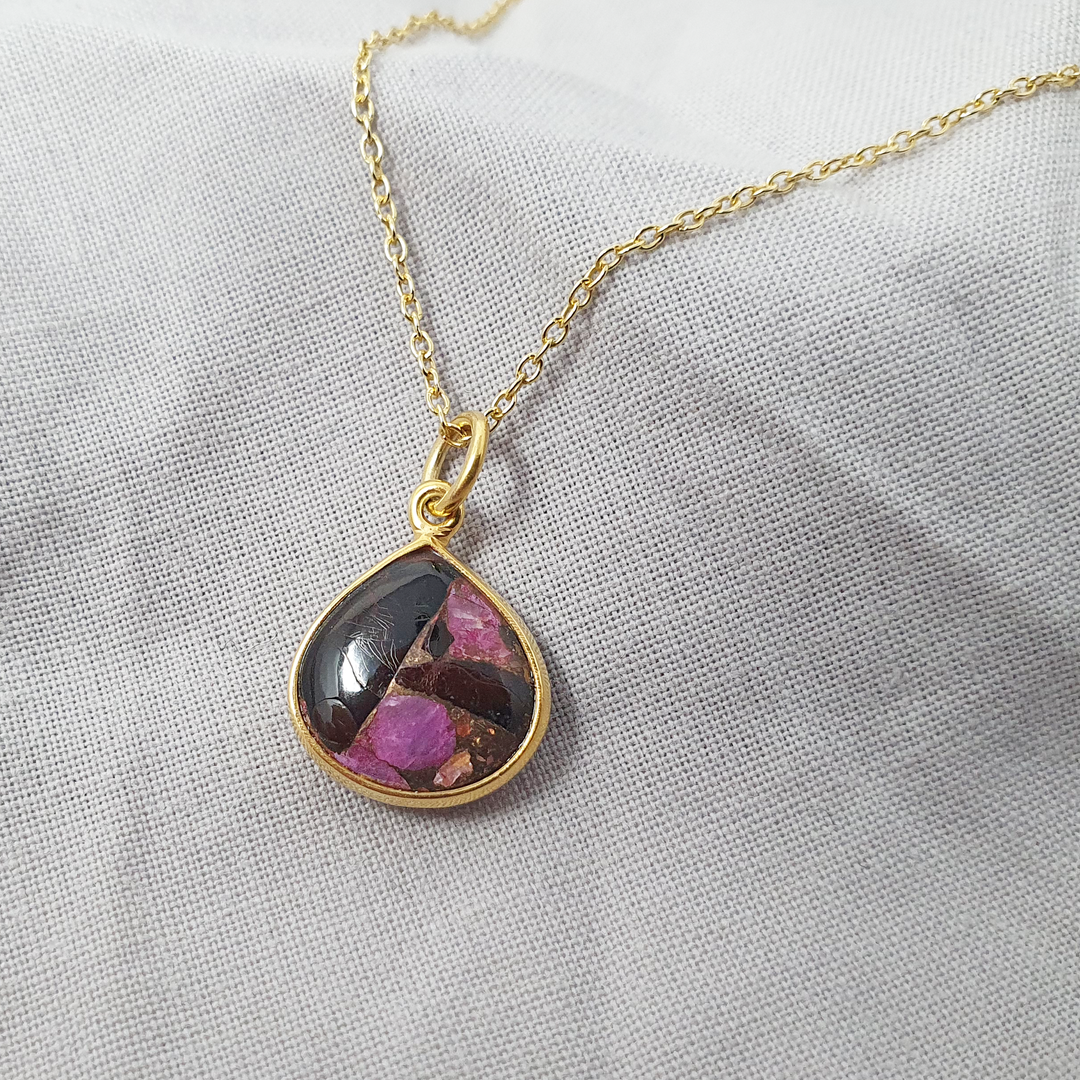 18ct Gold Vermeil Plated Ruby & Black Turquoise Necklace