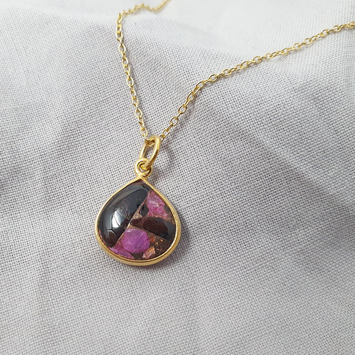 18ct Gold Vermeil Plated Ruby & Black Turquoise Necklace