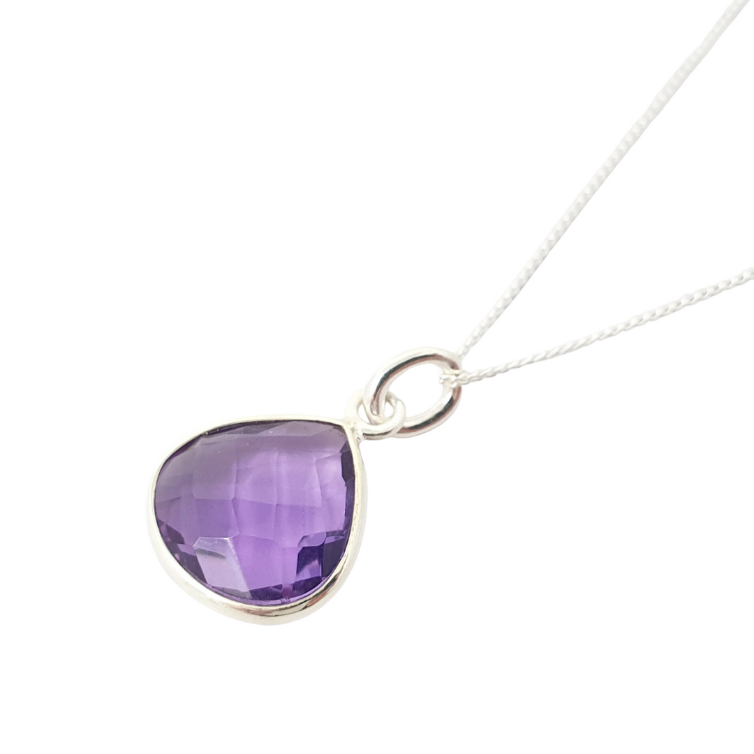 Amethyst February Birthstone Silver Pendant Necklace