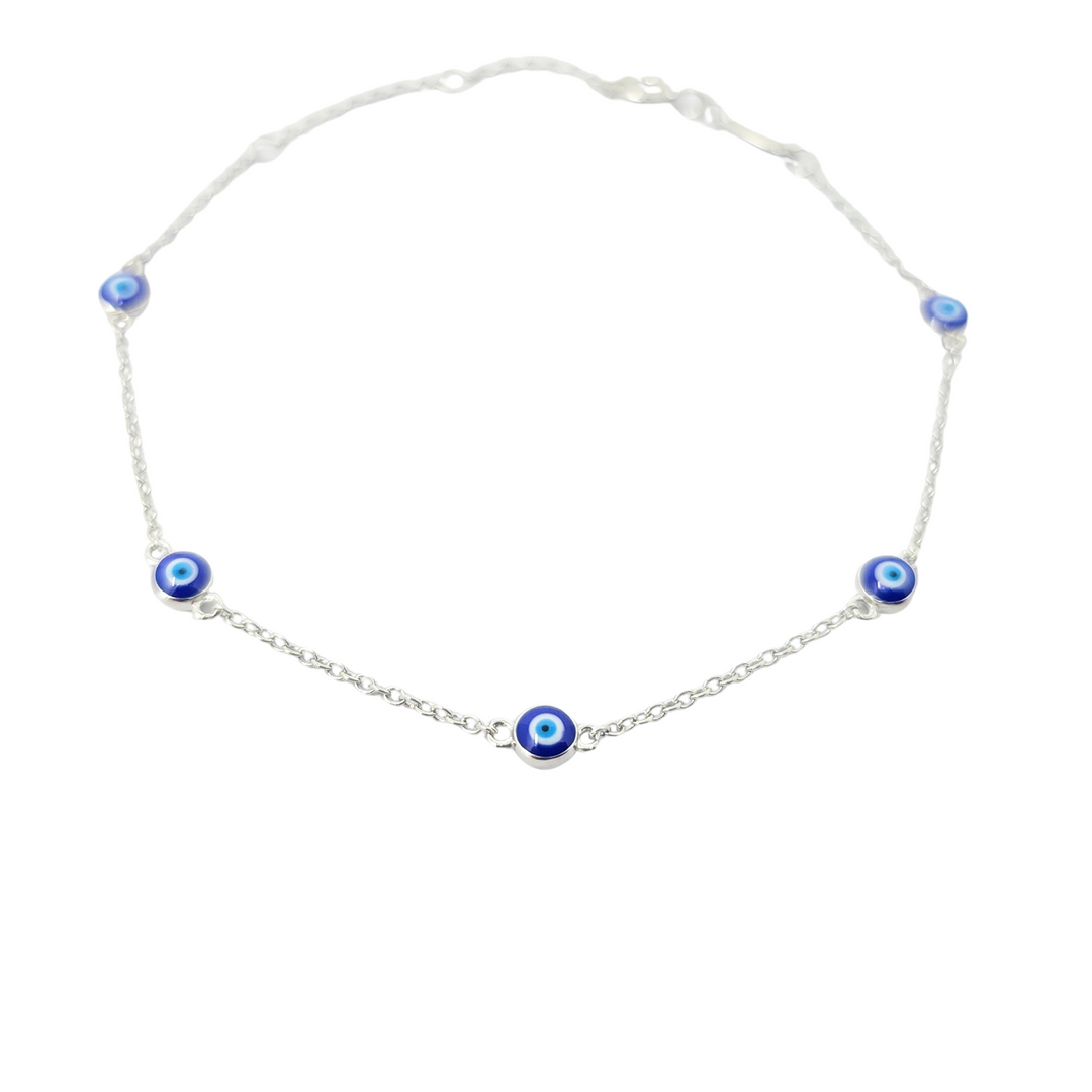 Turkish Blue Evil Eye Silver Charm Friendship Bracelet