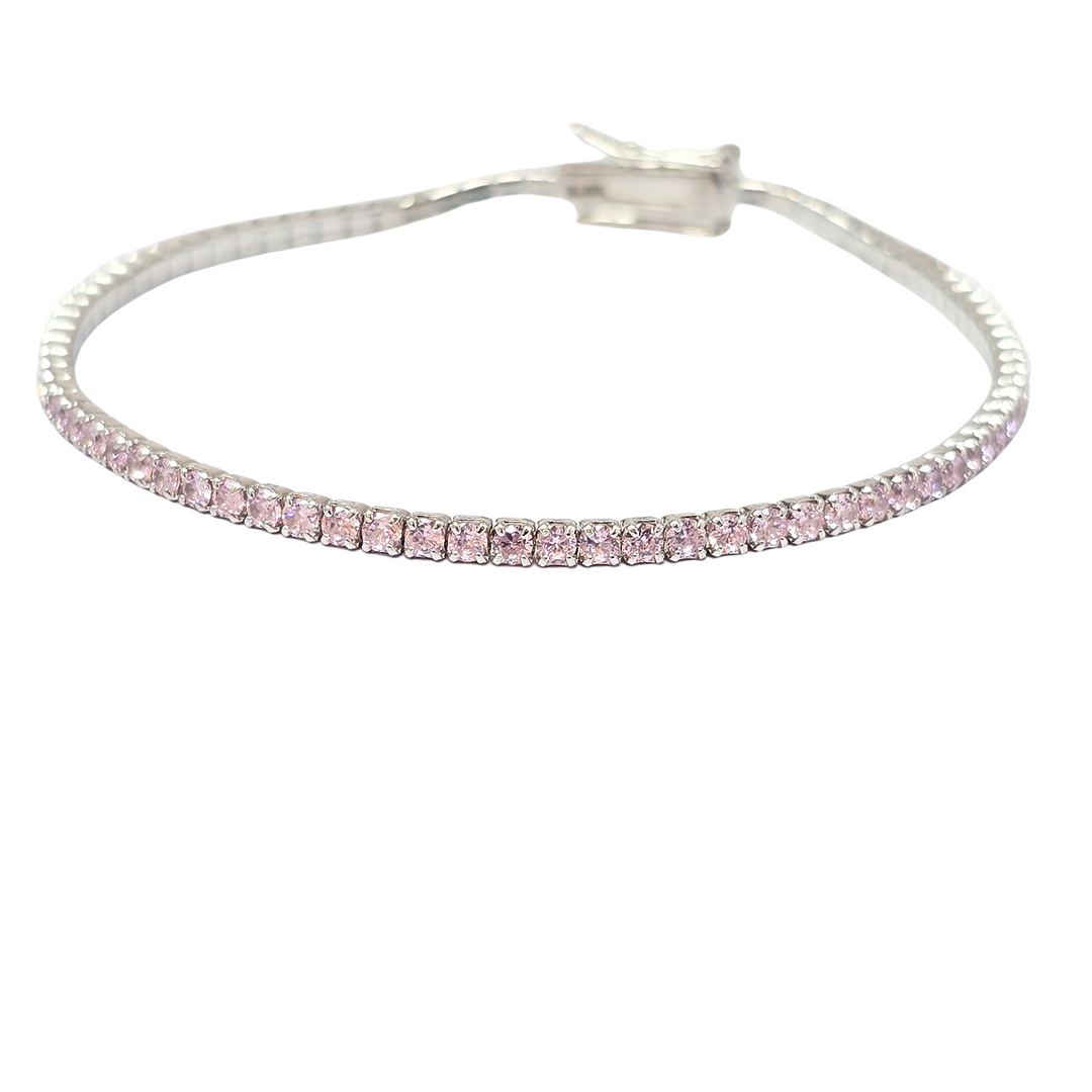 Pink Tourmaline Gemstone Silver Tennis Bracelet