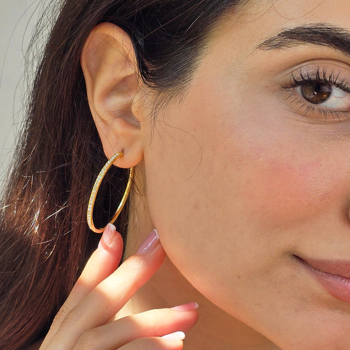 Round Hoop Gold Plated Earrings With Certified Austrian Crystals