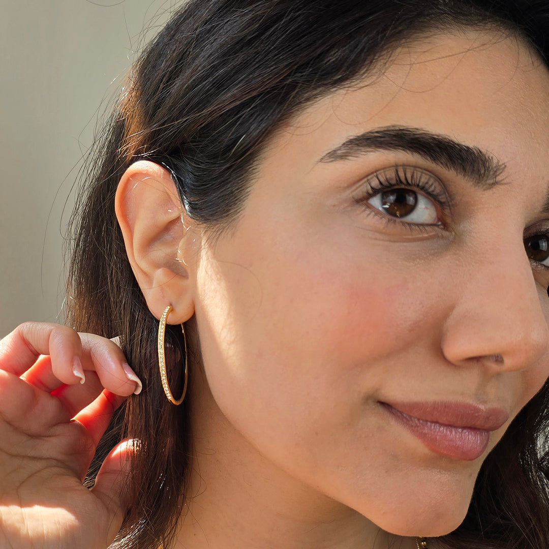 Round Hoop Gold Plated Earrings With Certified Austrian Crystals