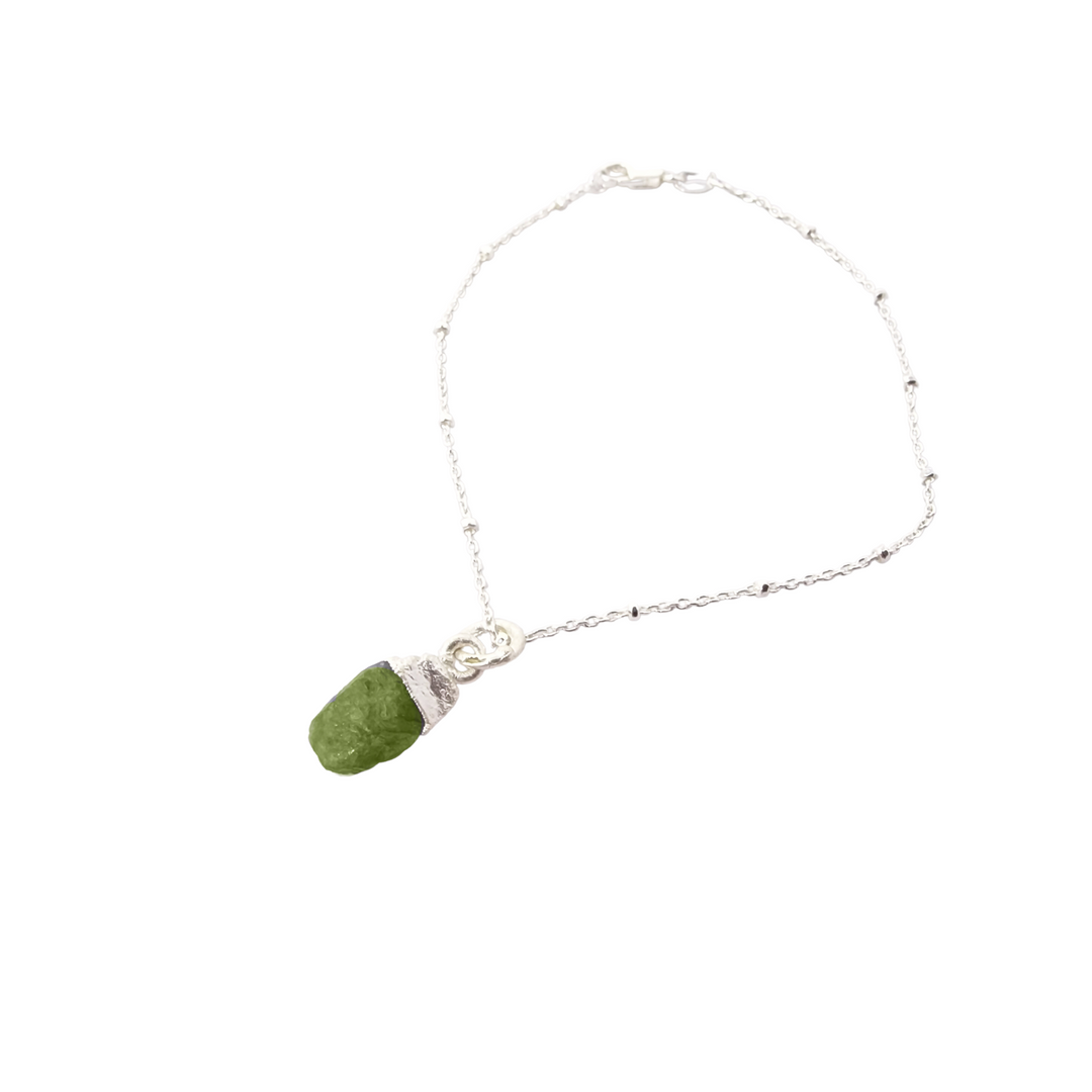 Sterling Silver Raw Peridot Crystal Bracelet