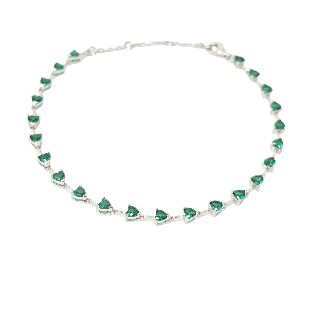 Emerald May Birthstone Heart Tennis Silver Bracelet