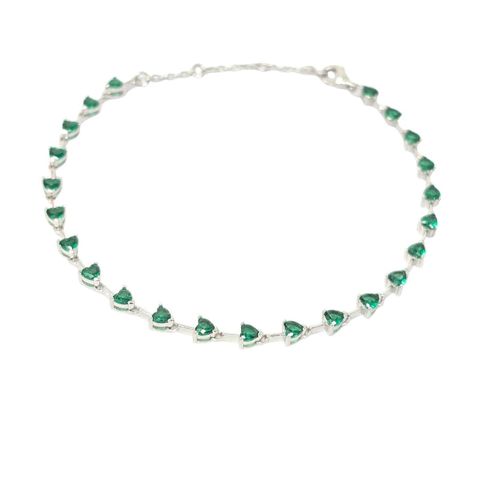 Emerald May Birthstone Heart Tennis Silver Bracelet