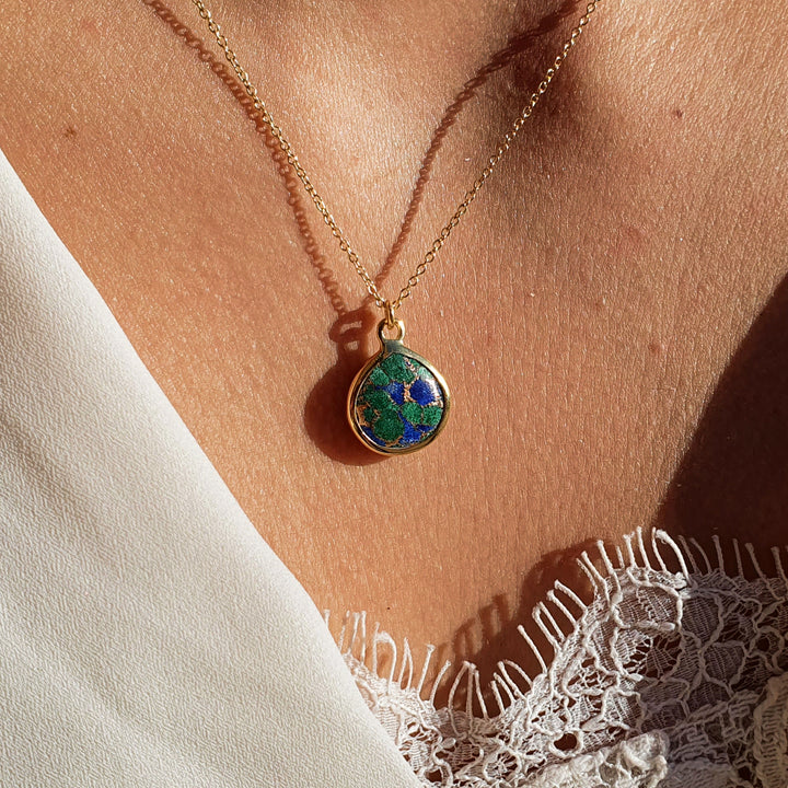 18ct Gold Vermeil Plated Azurite & Malachite Necklace