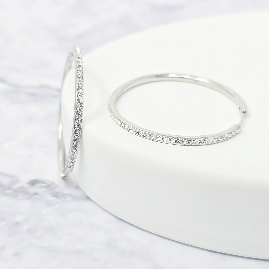 Round Hoop Silver Earrings With Certified Austrian Crystals