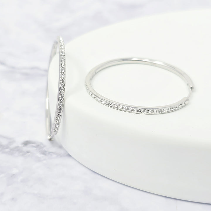 Round Hoop Silver Earrings With Certified Austrian Crystals