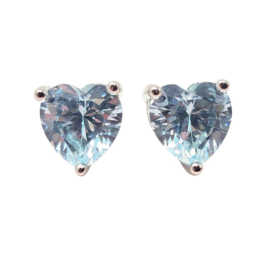 Blue Topaz Heart Sterling Silver Stud Gemstone Earrings