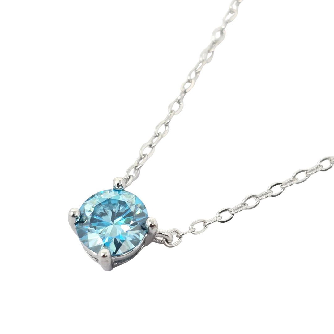 Aquamarine Moissanite Crystal Sterling Silver Necklace