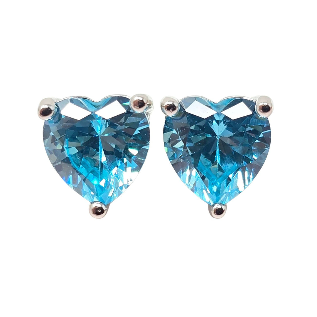 Aquamarine Heart Sterling Silver Stud Gemstone Earrings