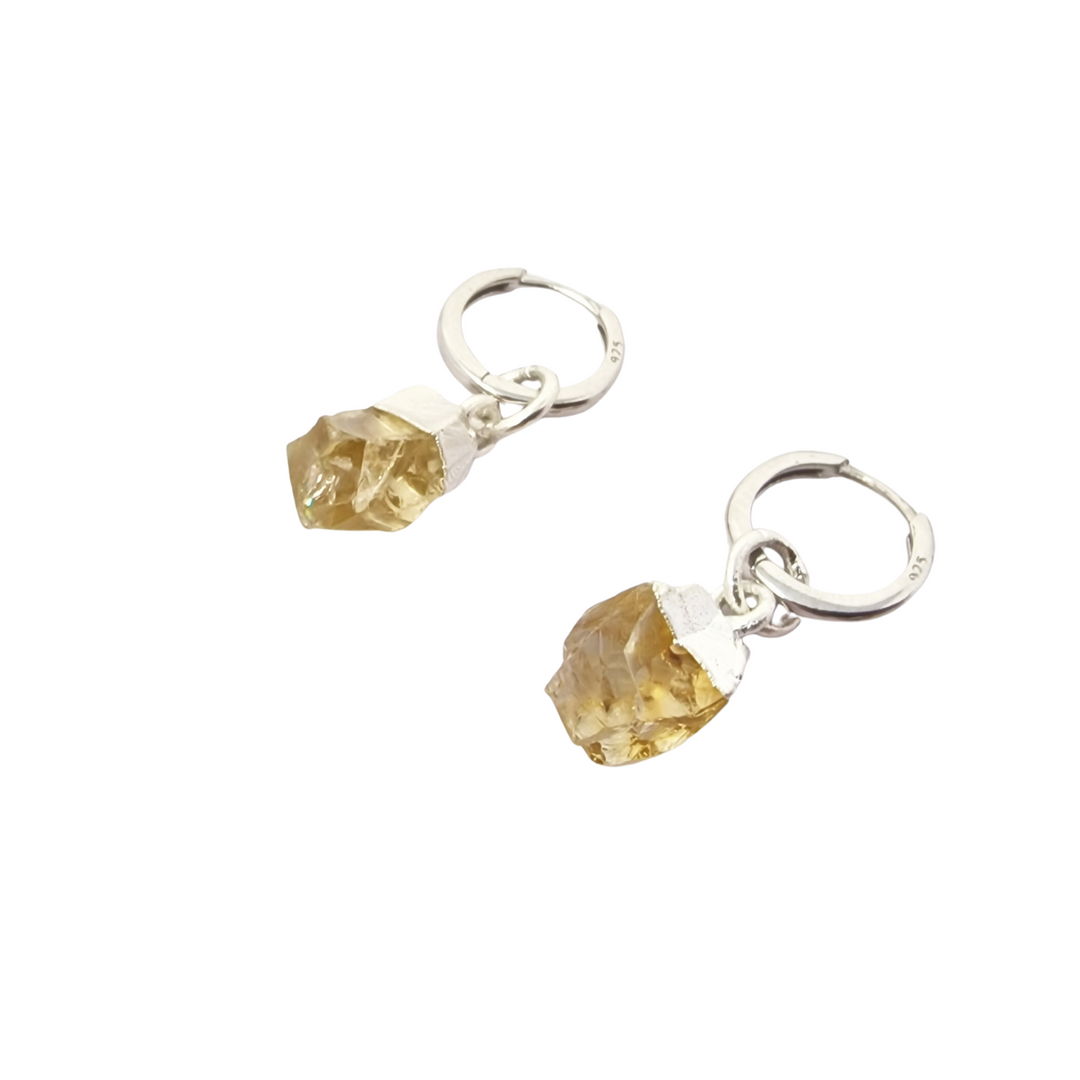 Raw Citrine November Birthstone Silver Huggies