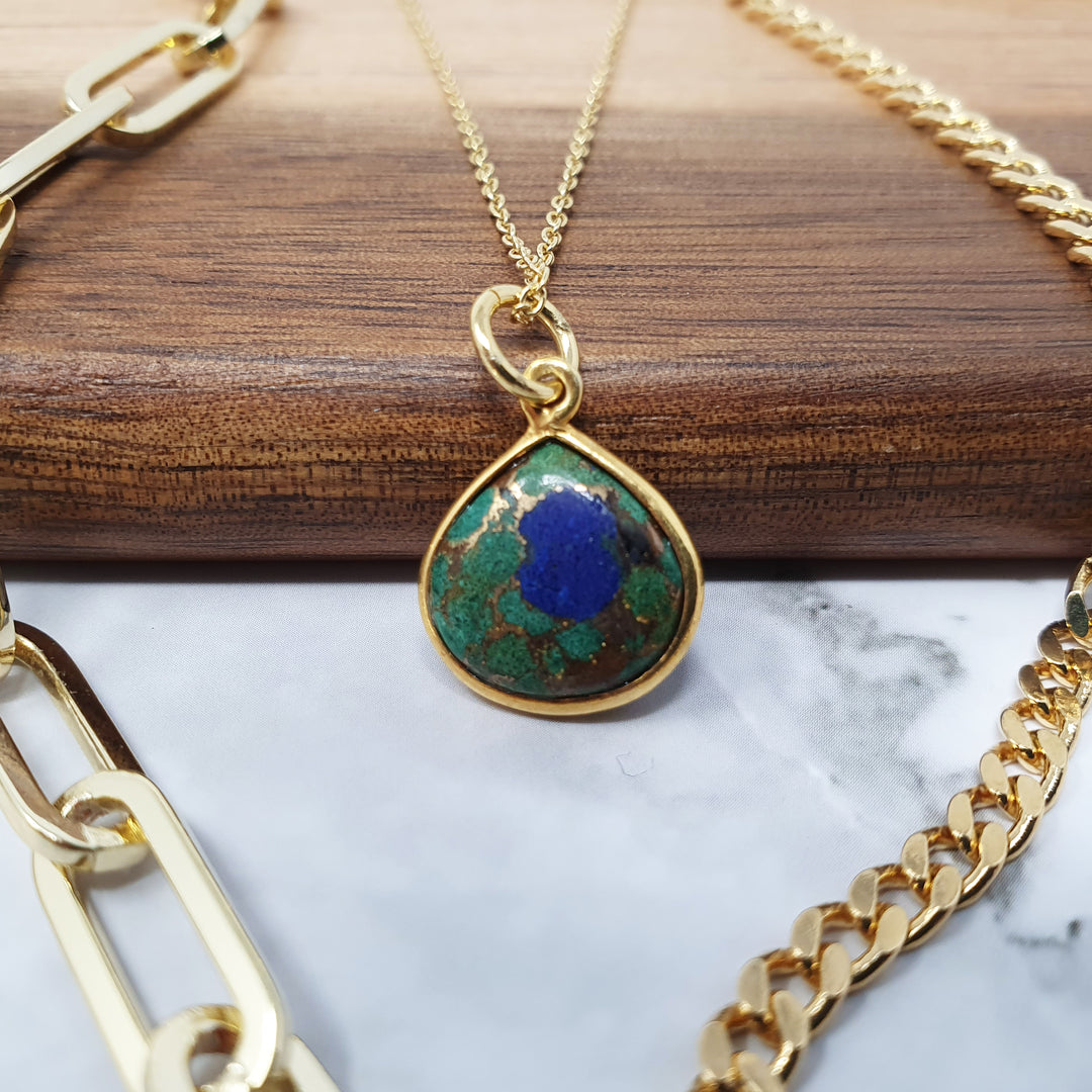 18ct Gold Vermeil Plated Azurite & Malachite Necklace