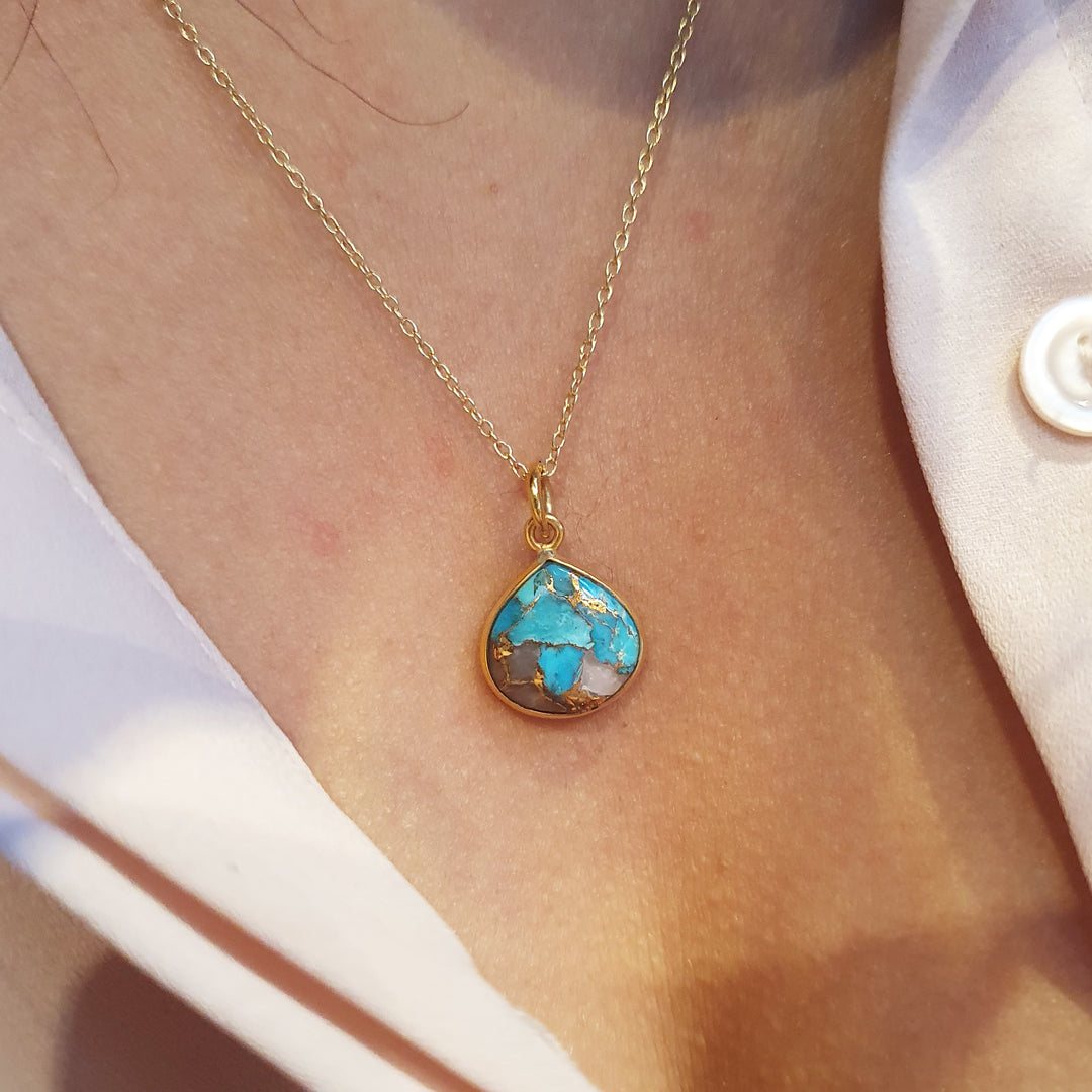 18ct Gold Vermeil Plated Opal & Turquoise Necklace