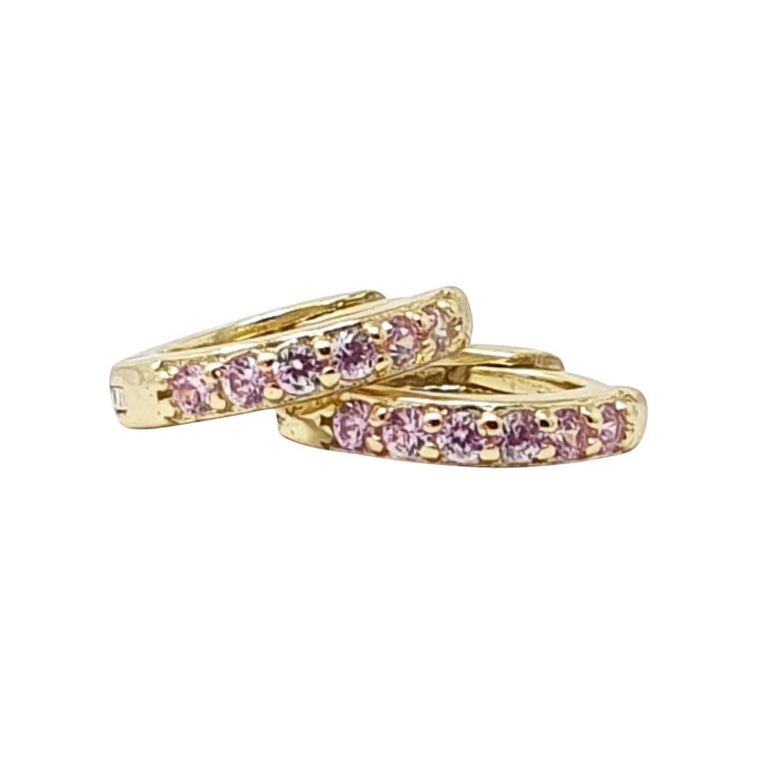 Pink Tourmaline October Birthstone Huggie Gold Plated Hoop Earrings