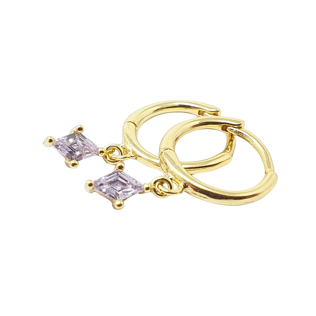 Alexandrite June Birthstone Delicate Gold Plated Dangle Hoops