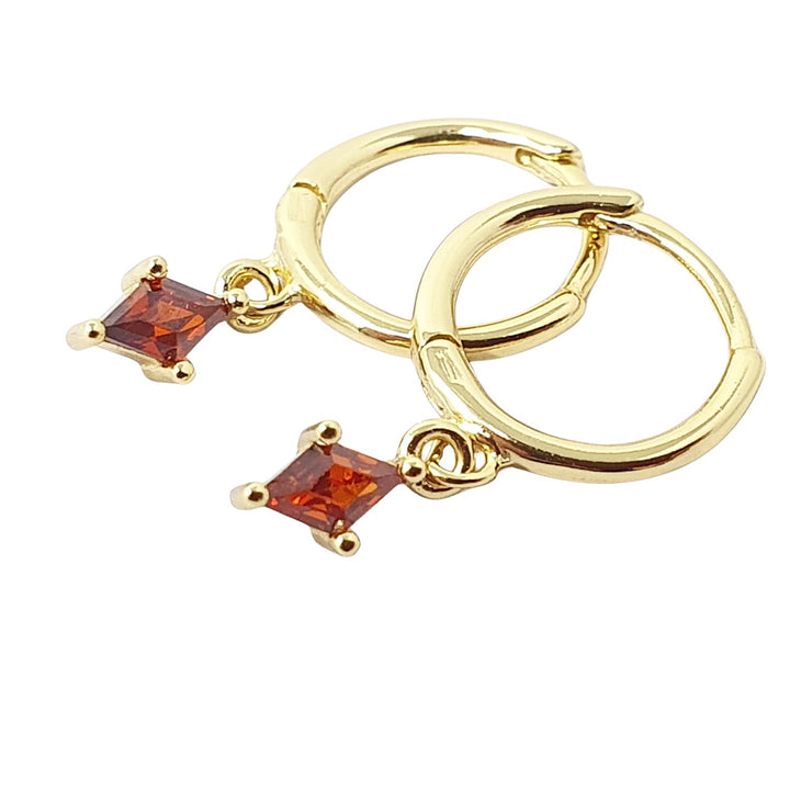 Garnet January Birthstone Delicate Dangle Hoops