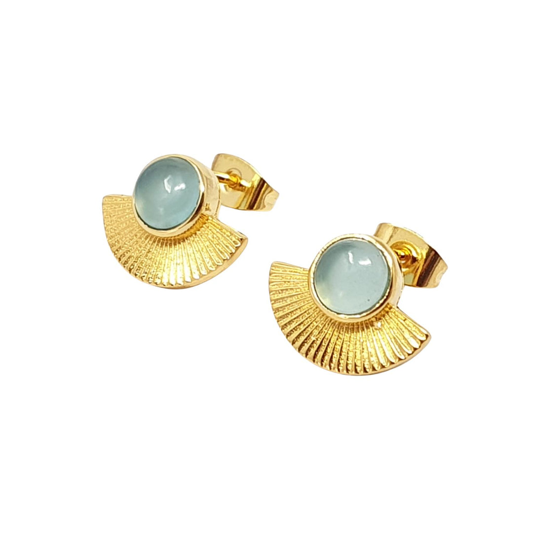 Aquamarine March Birthstone Gold Plated Fan Earrings