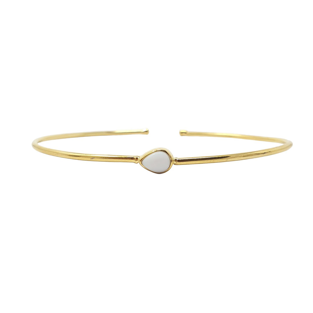 Gold Plated Minimalist Pearl June Birthstone Bangle