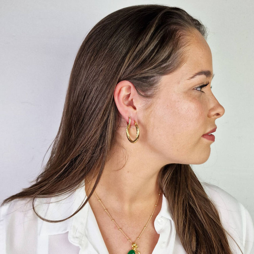 24ct Gold Plated Circle Rope Textured Earrings