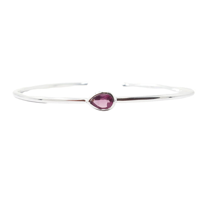 Minimalist Sterling Silver Ruby July Birthstone Bangle Bracelet