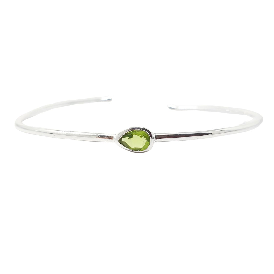 Minimalist Sterling Silver Peridot August Birthstone Bangle Bracelet