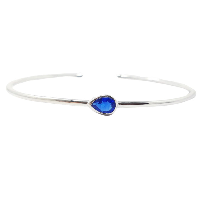 Minimalist Sterling Silver Sapphire September Birthstone Bangle Bracelet