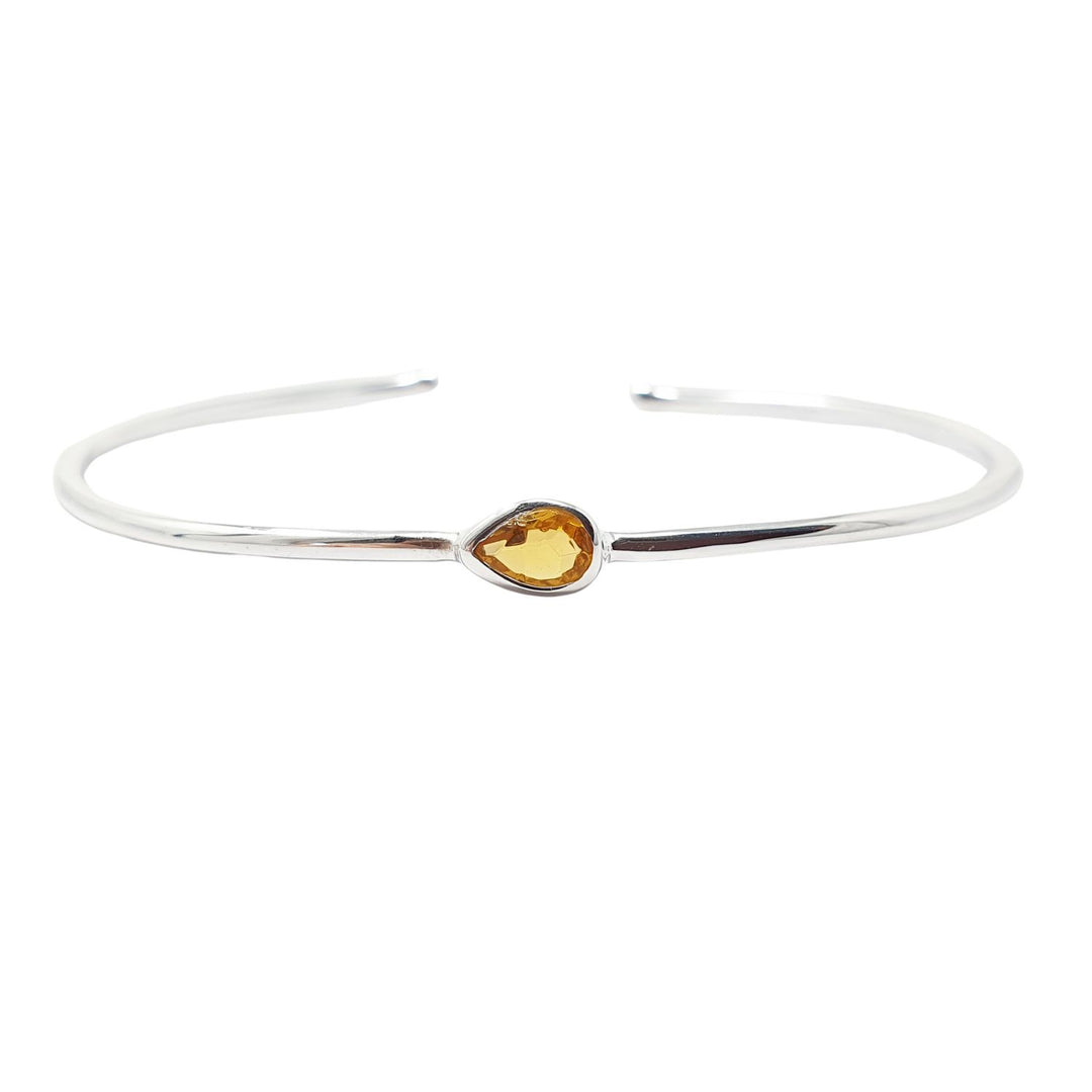 Minimalist Sterling Silver Citrine November Birthstone Bangle Bracelet