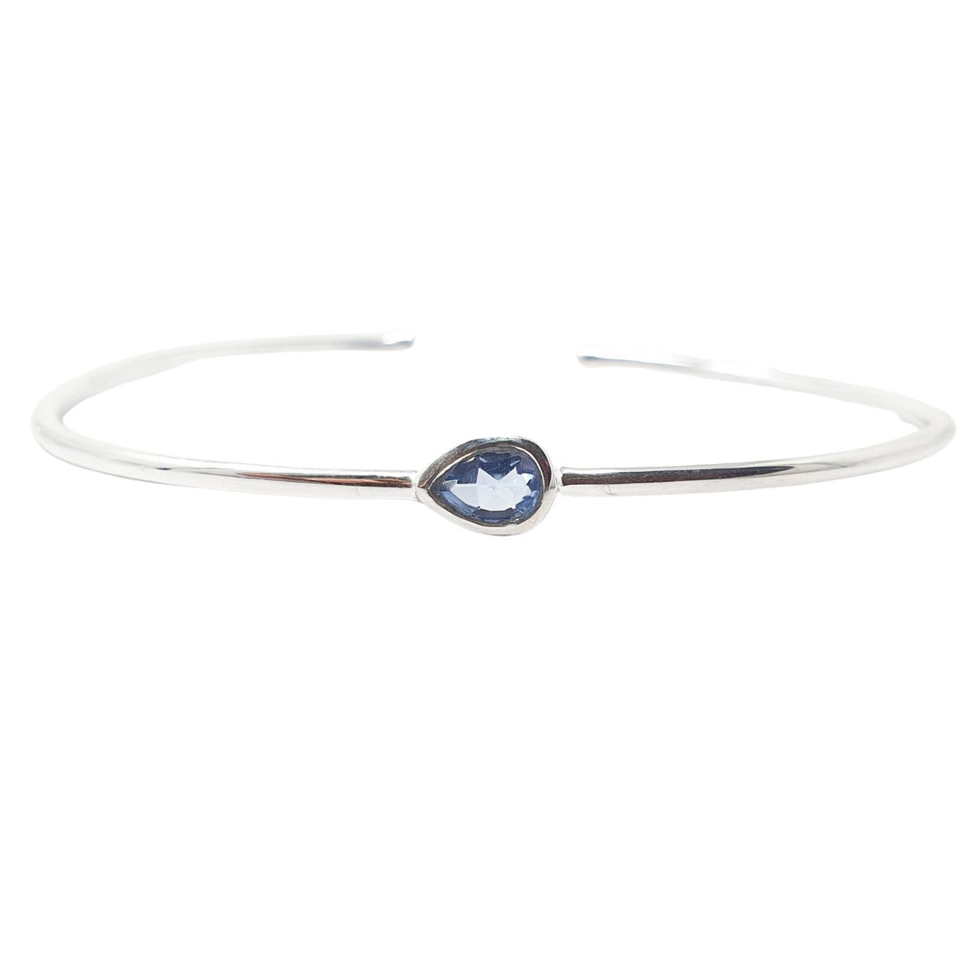 Minimalist Sterling Silver Blue Topaz December Birthstone Bangle Bracelet