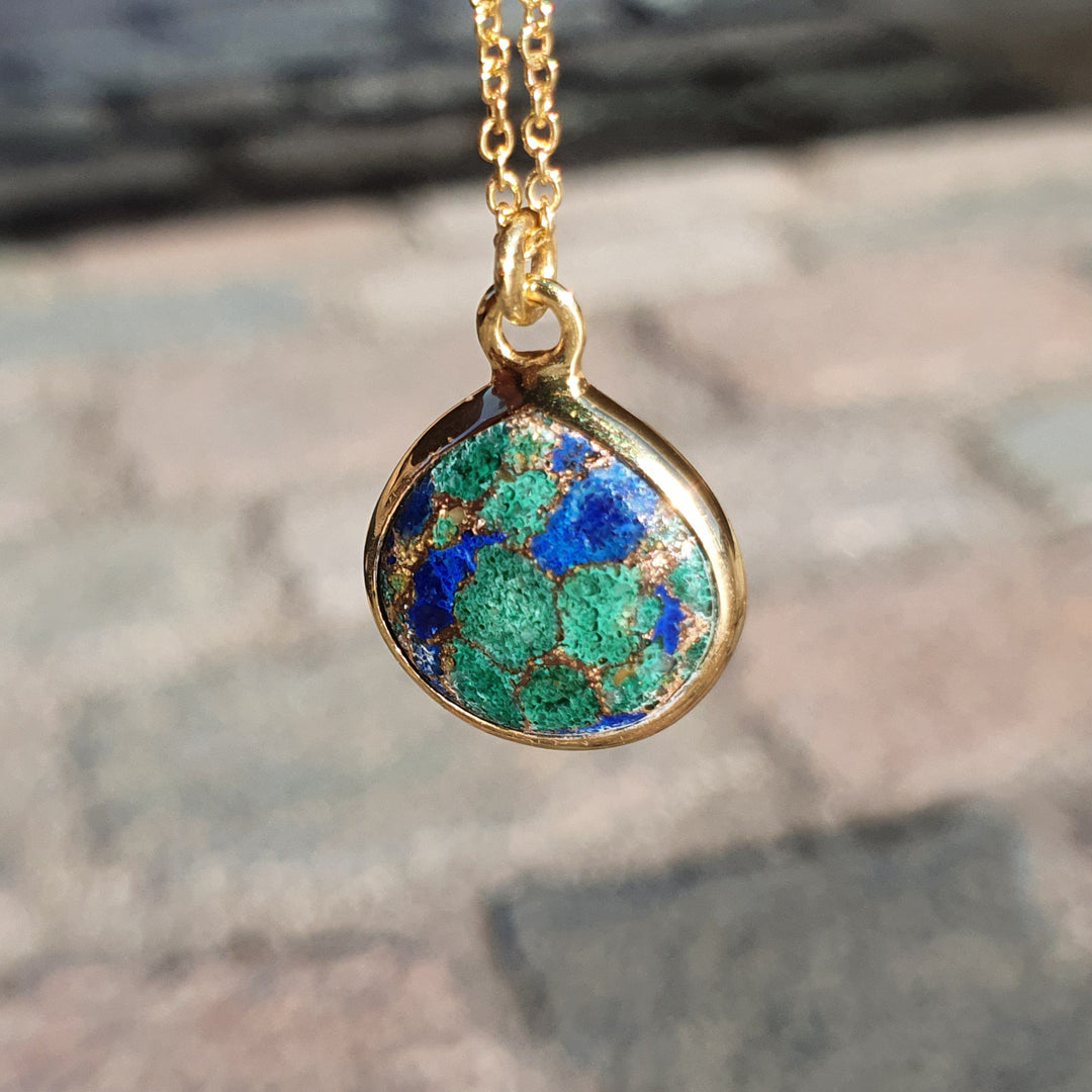 18ct Gold Vermeil Plated Azurite & Malachite Necklace