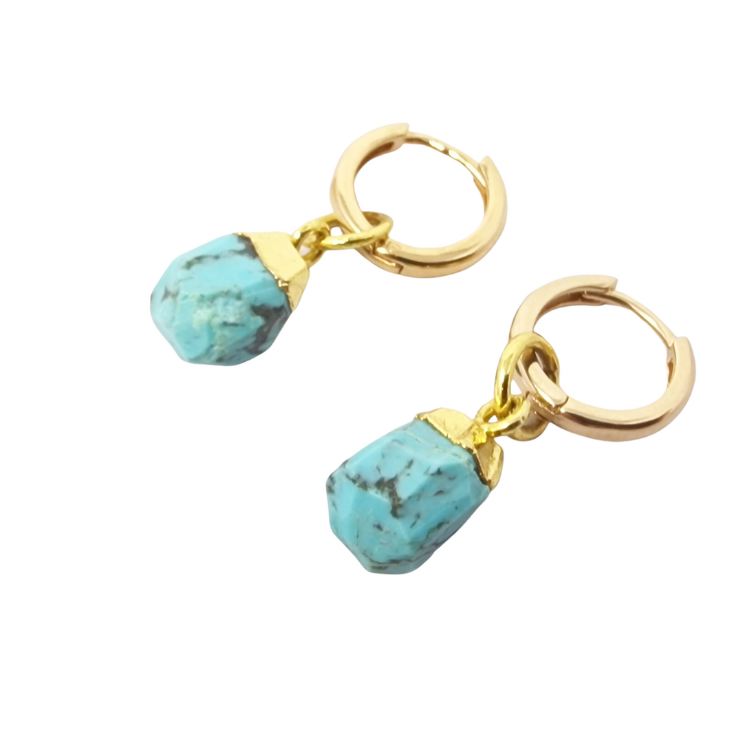 Raw Turquoise December Birthstone Gold Plated Huggies