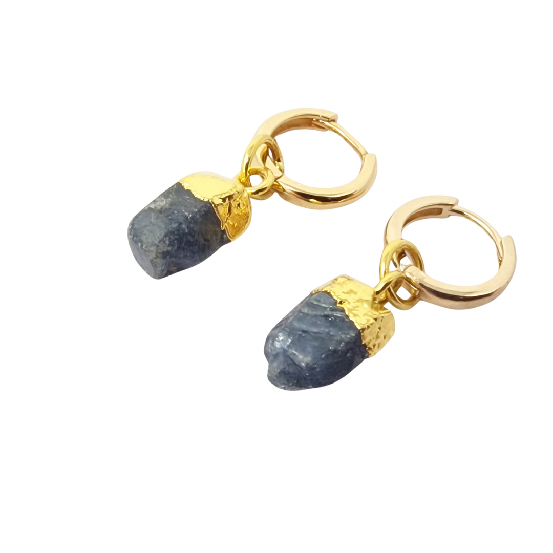 Raw Sapphire September Birthstone Gold Plated Huggies