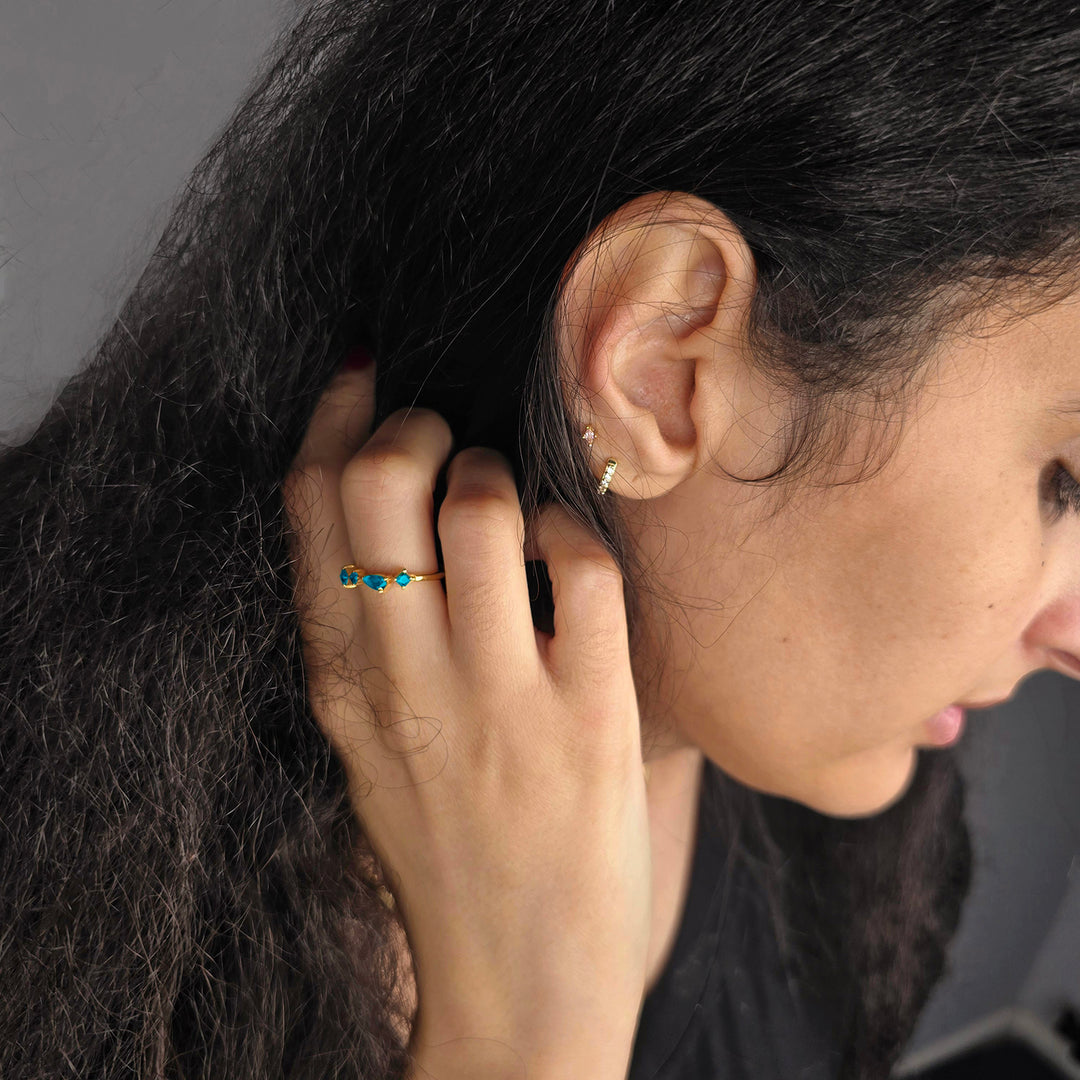 Adjustable Gold Vermeil Ring with Minimalist Blue Aquamarine Gemstones