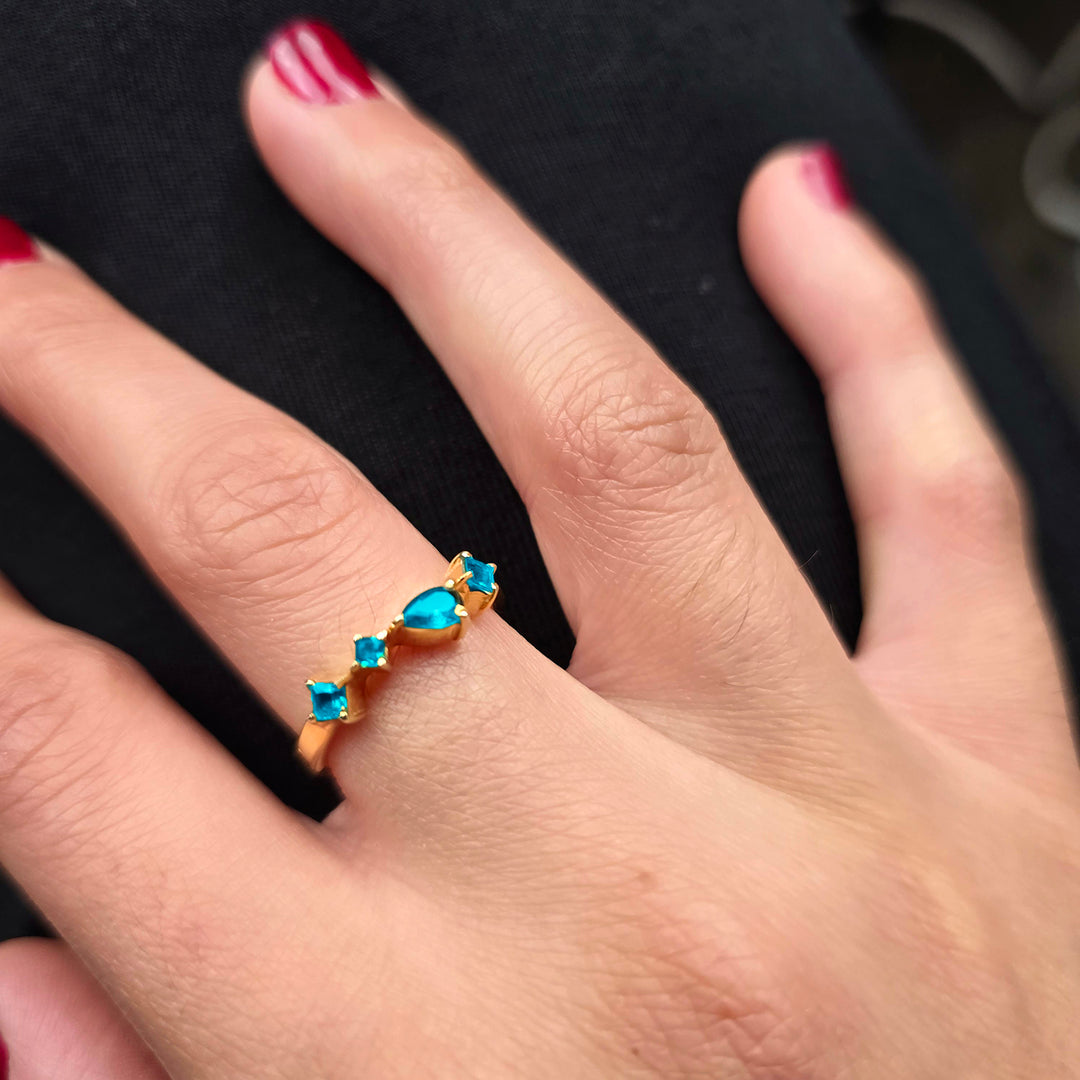 Adjustable Gold Vermeil Ring with Minimalist Blue Aquamarine Gemstones
