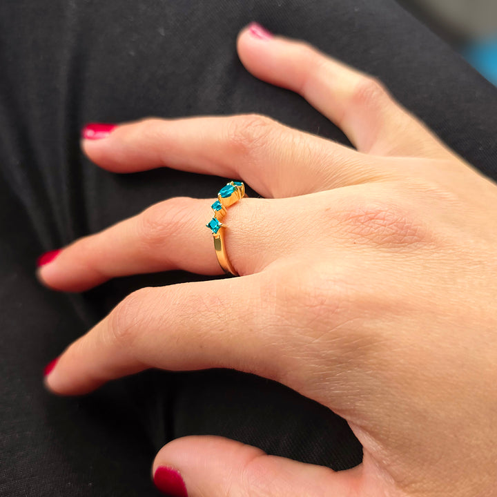 Adjustable Gold Vermeil Ring with Minimalist Blue Aquamarine Gemstones