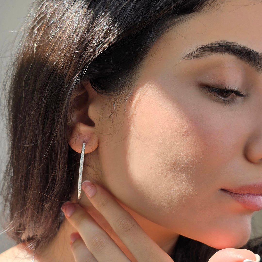 Round Hoop Silver Earrings With Certified Austrian Crystals