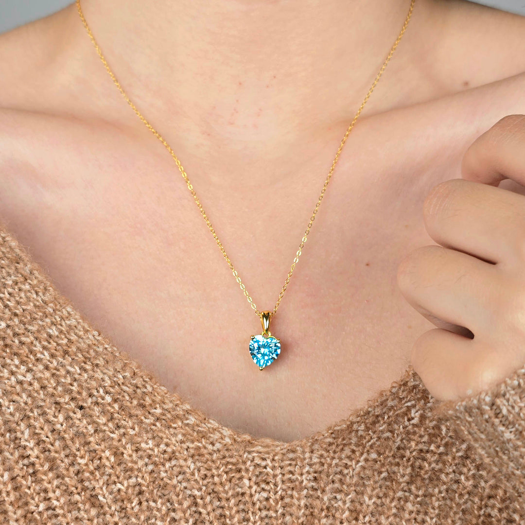 Blue Topaz December Birthstone Love Heart Necklace